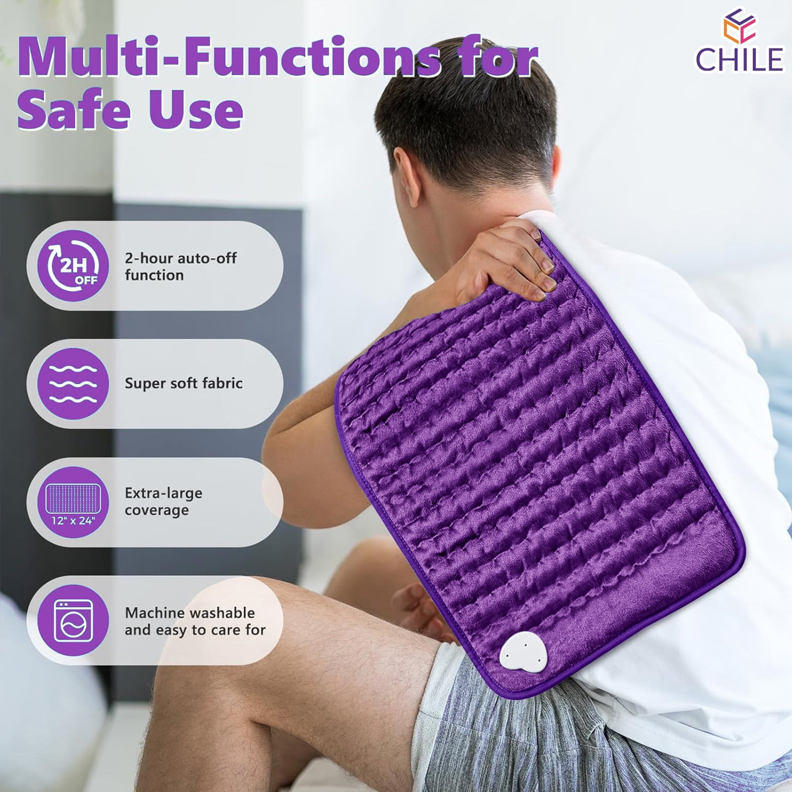 Heating Pad for Back,Neck,Abdomen,Shoulder,Knee,Arms,Legs,Dry/Moist Heat & Auto Shut off, Birthday Gifts for Men and Women, 12" x 24", Purple, 1 Pack