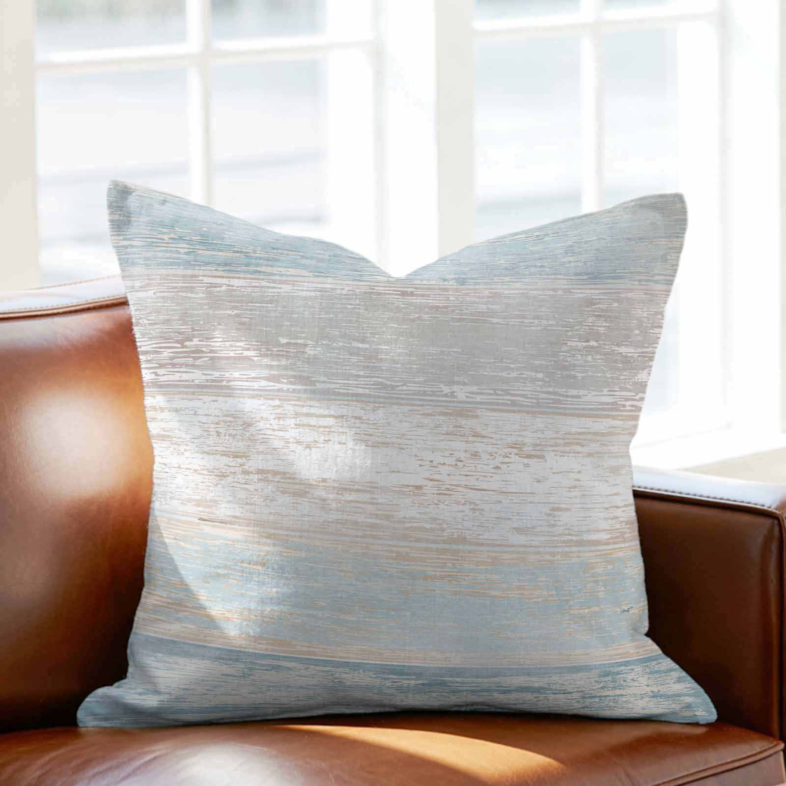 Pillow Covers 26x26 Inch, Blue Beige Farmhouse Linen Pillowcase with Invisible Zipper, Vintage Wooden Striped Decorative Throw Pillow Covers Cushion Case for Couch Sofa Bed Living Room