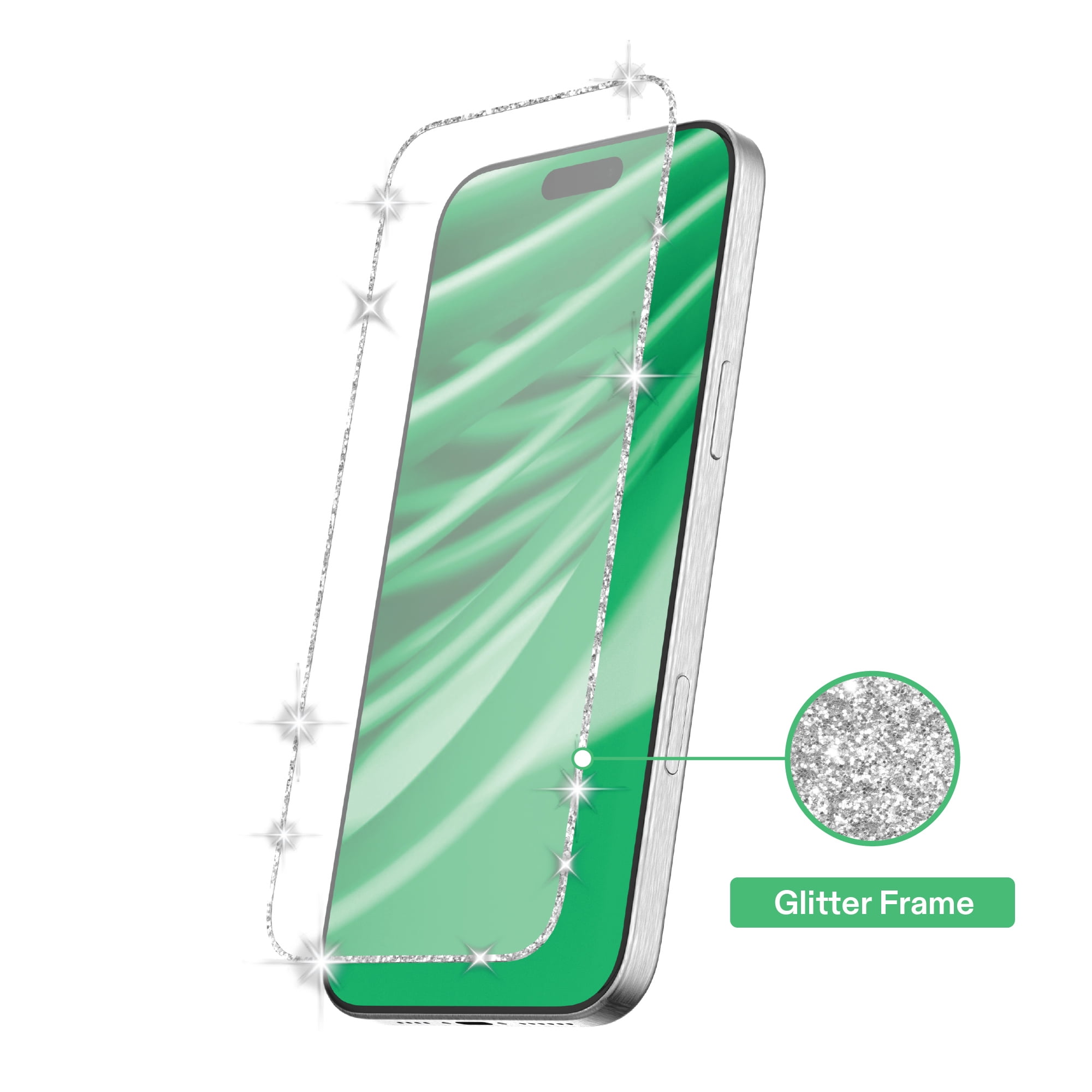 onn Glitter Frame Glass Screen Protector with Easy Application Tray for iPhone 17 Pro