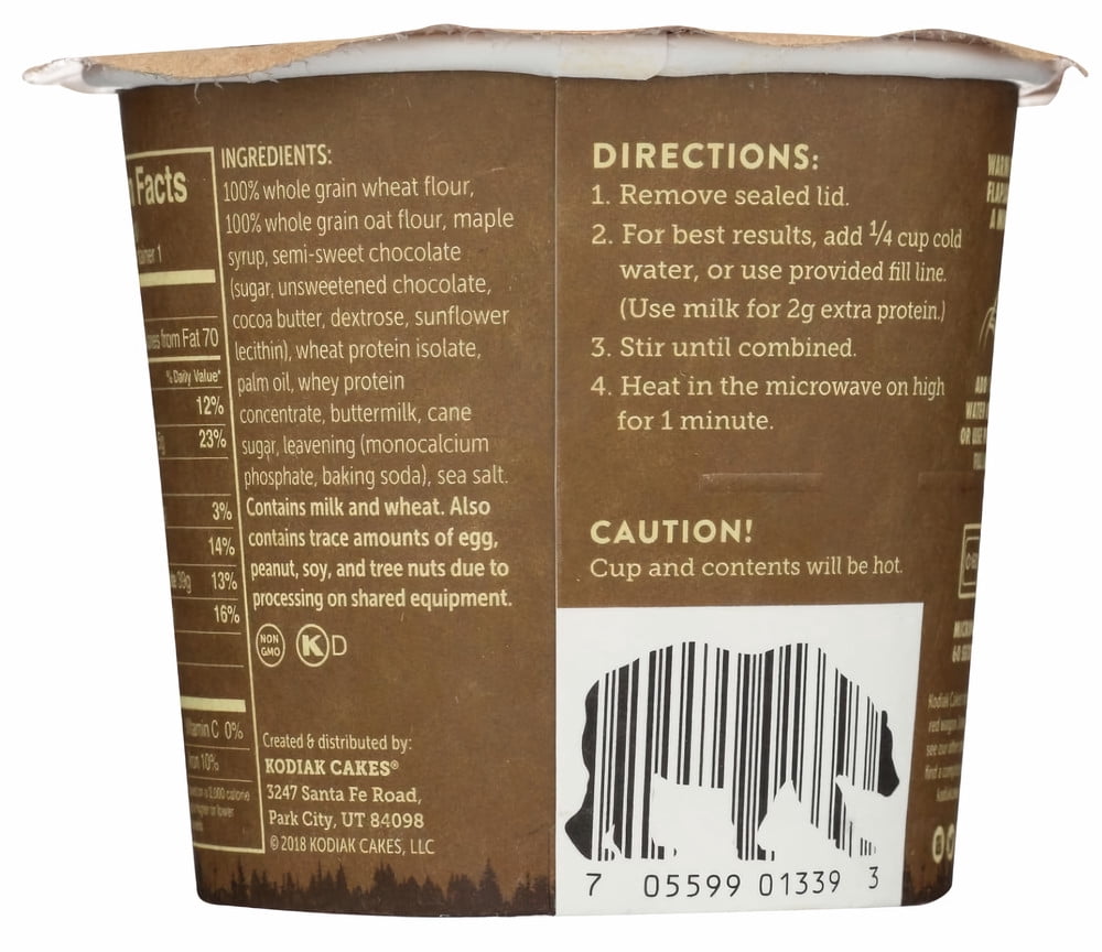 Kodiak Cakes Flapjack Unleashed, Chocolate Chip & Maple Cup, 2.29 oz (Pack of 3)