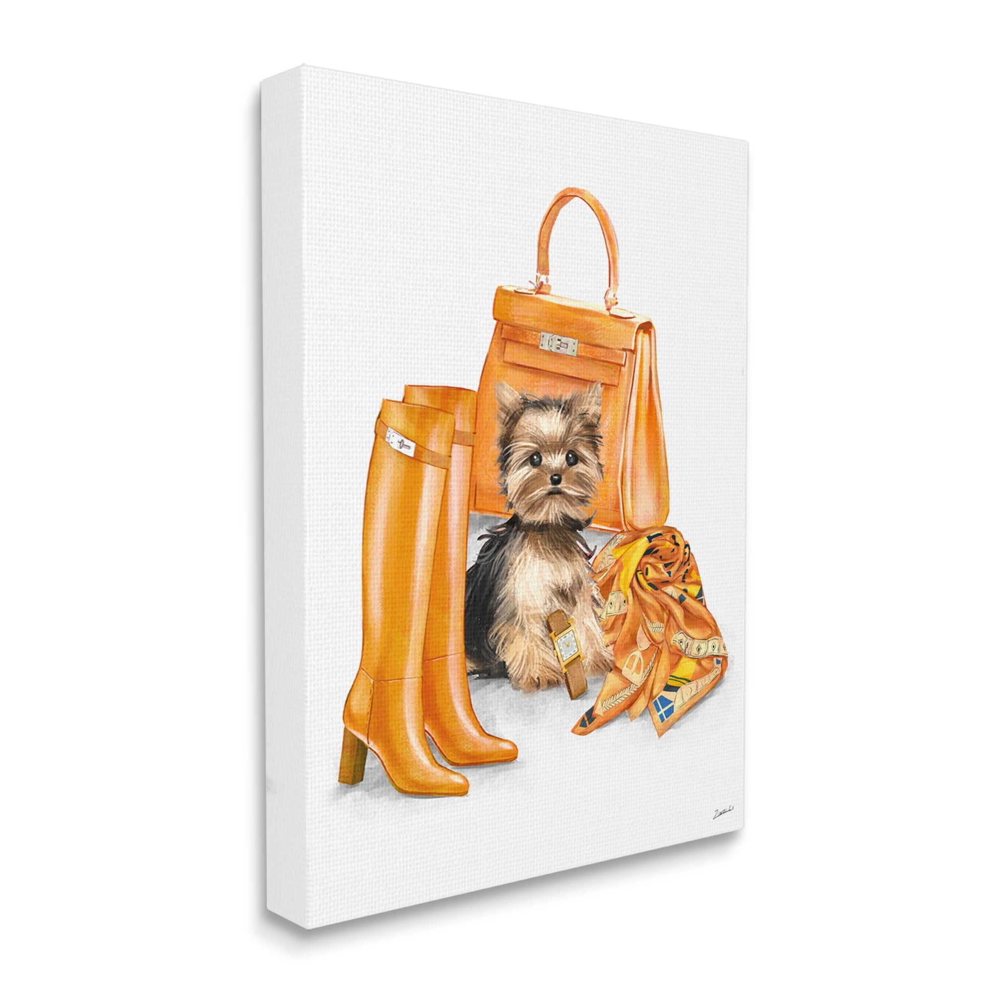 Stupell Industries Orange Yorkie Puppy Dog Fashion Purse Accessories Canvas Wall Art, 30 x 40, Design by Ziwei Li