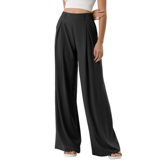 iHPH7 Palazzo Pants for Women, High Waisted Pants for Women, Summer Pants for Women, Chiffon Pants, Lounge Pants Women, Black L