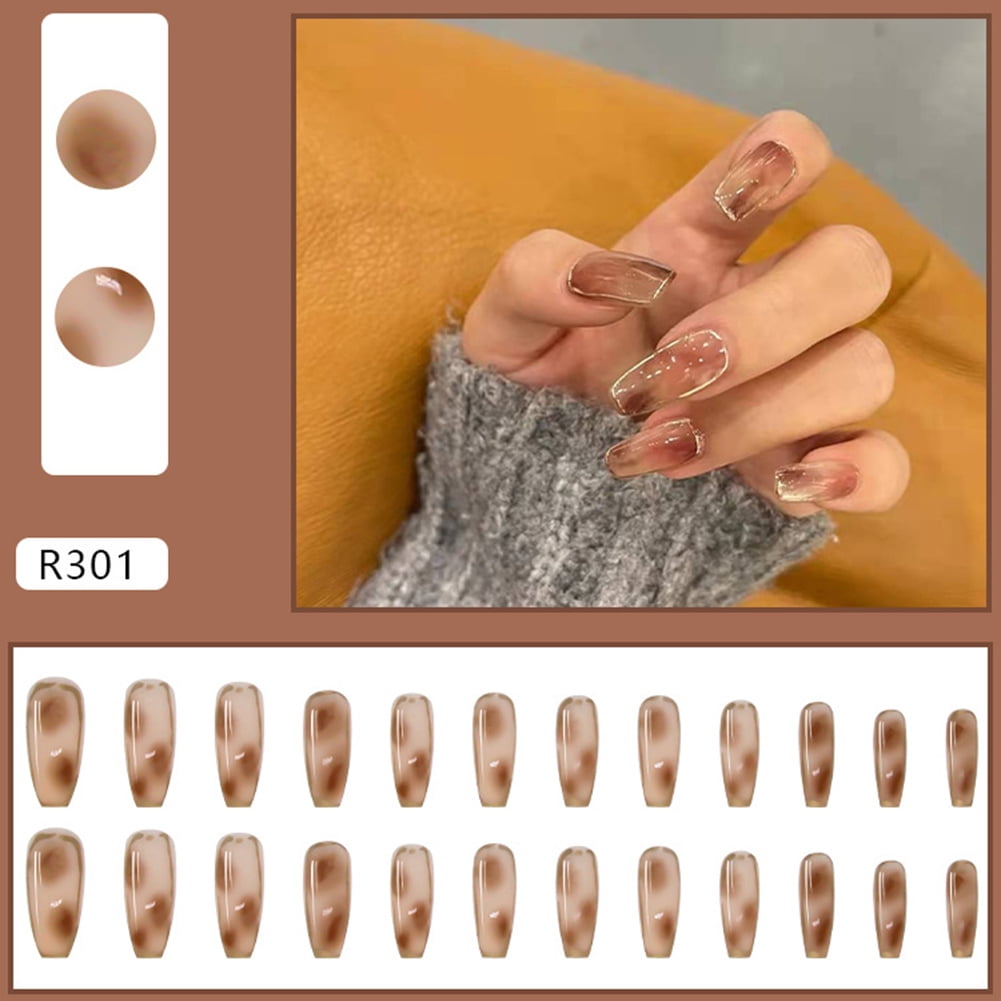 24PCS Long Press on Nails Halos Staining Design Sweet Style Full