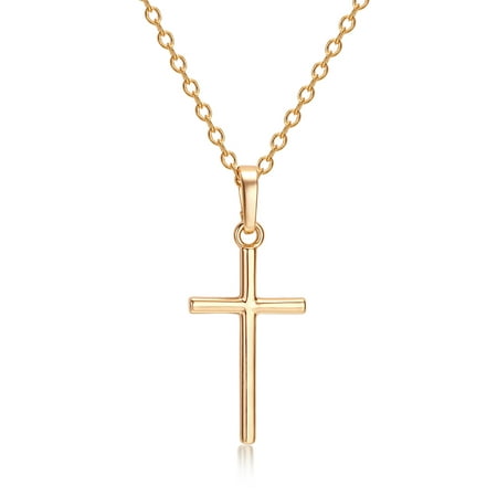 Fashion Charm Copper Gold Plated Cross Pendant Necklace Chain Jewelry for Men Women Unisex Girls Gift Party