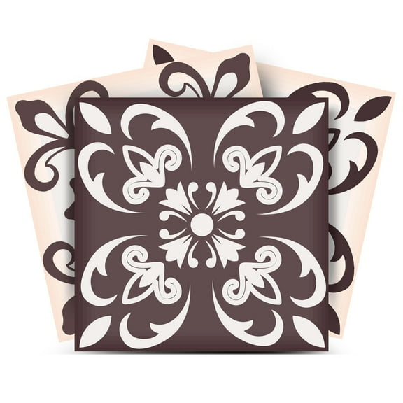 Mi Alma Floral Brown Tile Stickers - Removable Vinyl 4x4, 24 pcs
