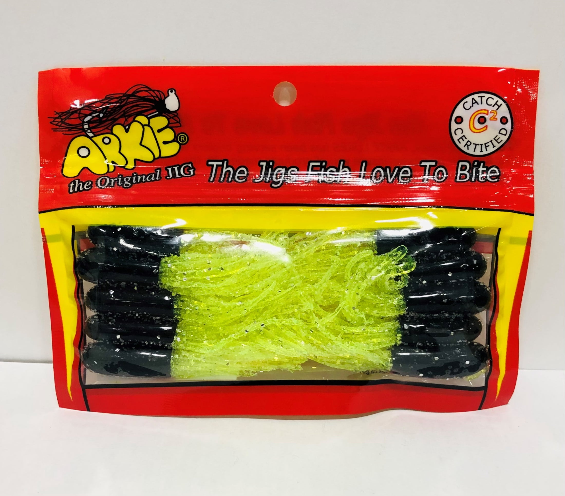 (3 pack) Arkie Lures 2.5 inch Pro Model Tube, Color Black/Chartreuse Glitter