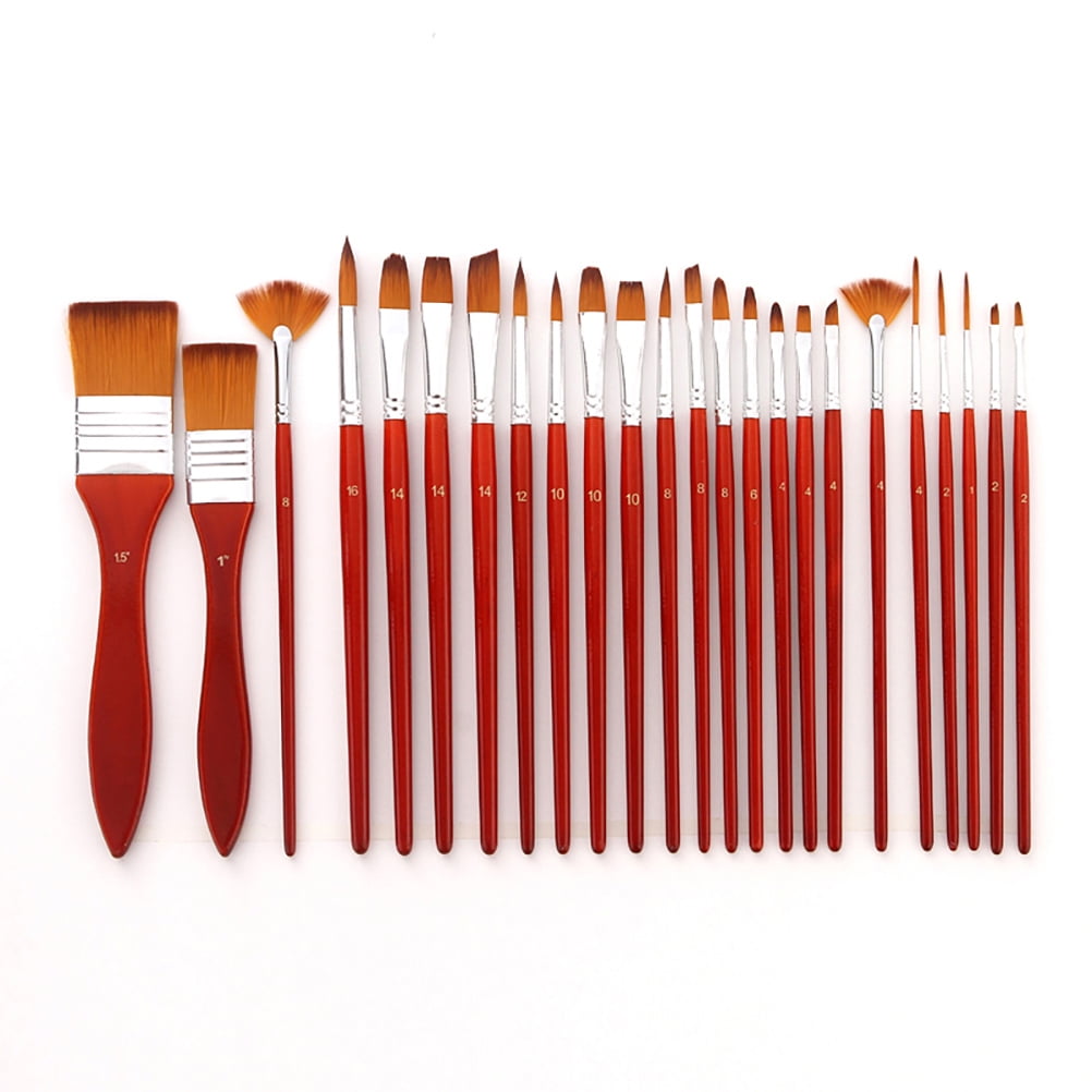 FENGGUIQU 24-Piece Watercolor Brush Set with Nylon Bristles and Brown Handles for Painting and Art Supplies