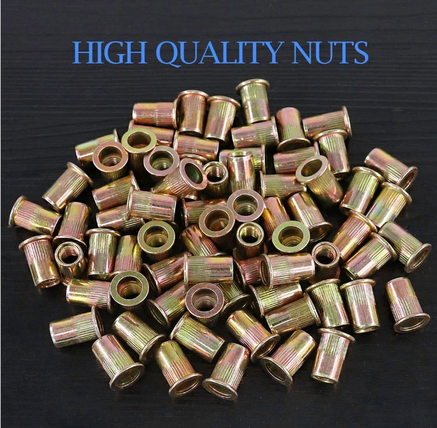 CIRCLE- 100 Pcs 5/16-18 Unc Carbon Steel Rivet Nut Flat Head Threaded Insert Nutsert Sae