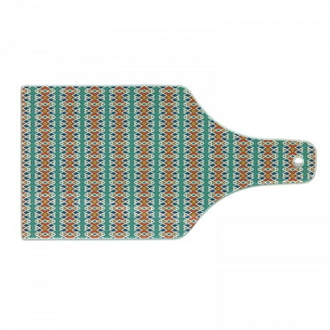 Ethnic Cutting Board, Form Folklore Geometric Colorful Rhombuses Bohemian, Decorative Tempered Glass Cutting and Serving Board, Wine Bottle Shape, Multicolor, by Ambesonne