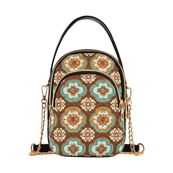 FORMRS Crossbody Bag for Women Quilted Travel Shoulder Cell Phone Purse with Chain Strap Handbag, Retro Blossom Flower