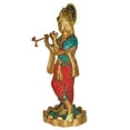 thumbnail image 3 of Lord Krishna Brassware Statue in Turquoise Finish By Ashopi Decor Decorative Showpiece - 29 cm ( Multicolor), 3 of 7