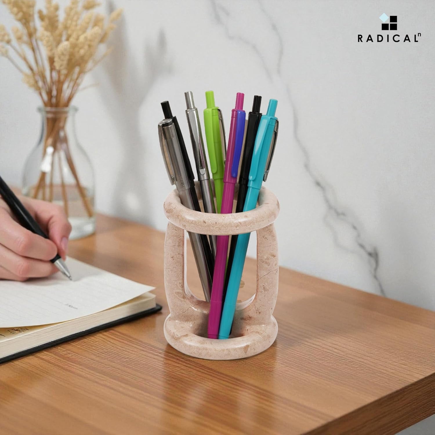 Radicaln Marble Stationary Holder 4 inches Verona Handmade Marker Organizer & Makeup Brush Holder For Desk Decor, Ideal Pencil Holder & Pen Holder For Desk