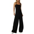 thumbnail image 3 of QATAINLAV Women's Maternity Spaghetti Strap Ribbed Knit Jumpsuits Solid Casual Loose Wide Leg Rompers Sleeveless Camisole Button Overalls with Pockets Black S Hoy Oferta Flash, 3 of 9