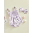 thumbnail image 3 of Suealasg Infant Baby Girls Summer 2Pcs Outfits Sets 3M 6M 12M 18M Flying Sleeve Flower Print Pleated Romper + Headband Newborn Girls Casual Clothes, 3 of 9