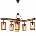 thumbnail image 3 of 6-Light Retro Wooden Chandelier Island Light Rustic Pendant Ceiling Lamp Fixture, 3 of 7