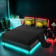 thumbnail image 5 of Manfei 3D Cube Neon Light Queen Bedding, Yellow Gradient Stripe Bedding Comforter Set Queen, Yellow Black, Black Reversible 7 Pieces, 5 of 6