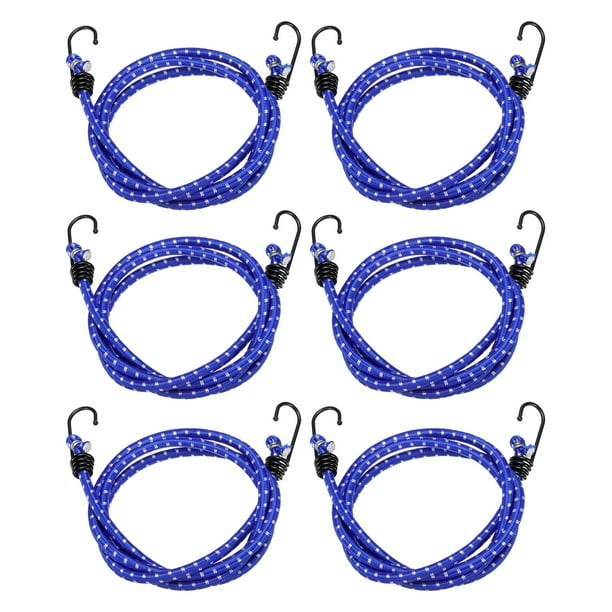 Uxcell 6Pcs Cordón Elástico con Ganchos 60" Cuerdas de Goma para Estribos de Camping al Aire Libre, Azul