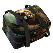 Sloth Double Layered Insulated Refrigerated Lunch Bag with Two Compartments, Large Capacity, and Handheld Carry - 7.1x11.4x16.1 Inches