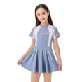 thumbnail image 2 of One Piece Girls Swimsuits Short Sleeve Zipper Swim Dress UPF 50 Rash Guard Training Sportswear Swimwear Bathing Suit Light Blue Size 9-10 Y, 2 of 5