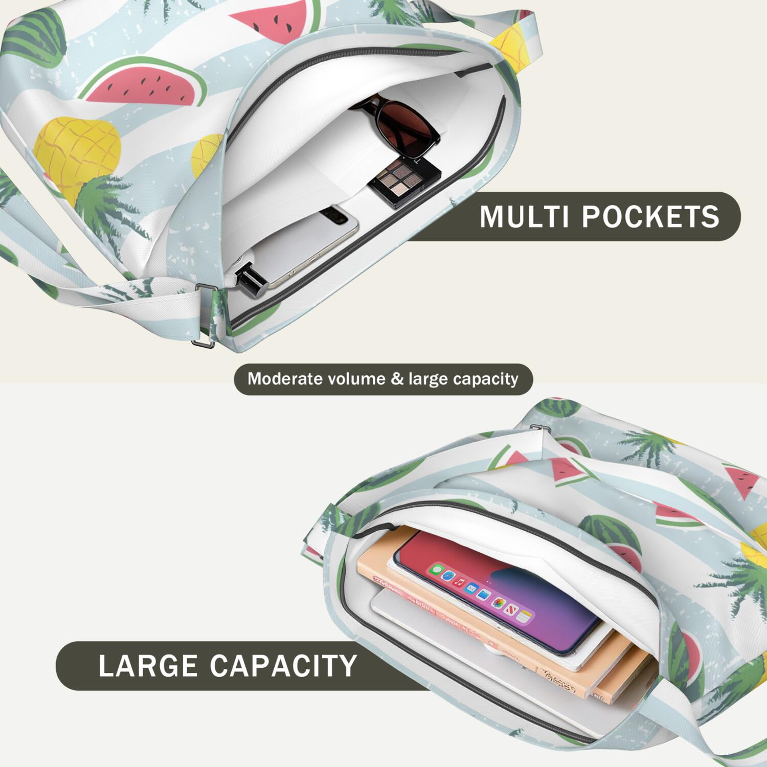 Summer Watermelon Tote Bag for Women | Fashionable Geometric Print Work Bag | Adjustable Strap & Multi-Pocket Organization | Travel & Office Use