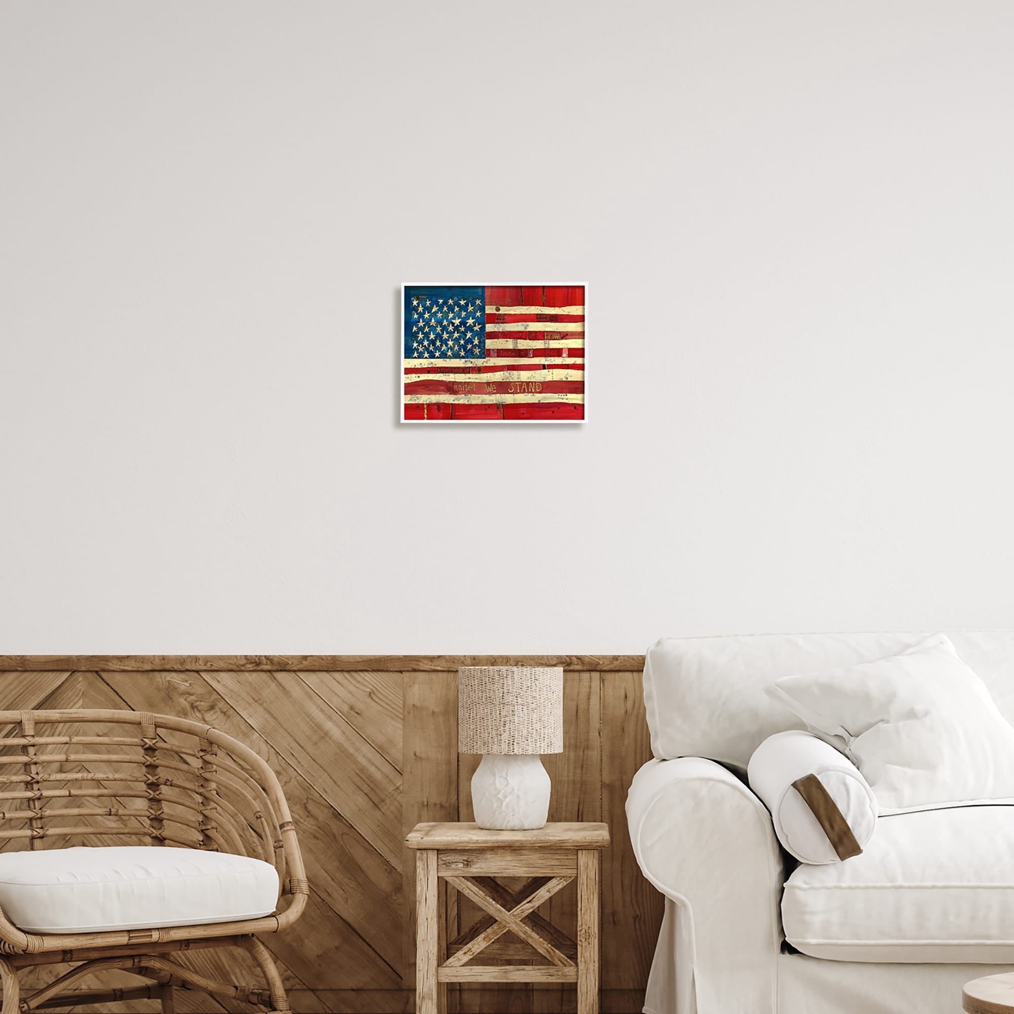 Stupell Industries United We Stand Independence Day Festive American Flag Painting White Framed Art Print Wall Art, Design by Stephanie Burgess