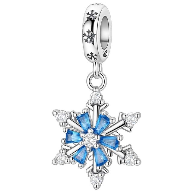 Charm copo de nieve plata S925 XmasSnowflake02 1Pza Plata S925 Chapa Colgante Gira Copo de Nieve Plata/Azul Caja Negra 4