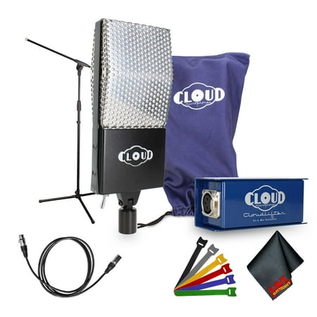 Cloud Microphones 44-A Ribbon Microphone + Cloud Microphones Cloudlifter CL-1 Mic Activator + XLR Male to XLR Female Cable + Tripod Boom Adjustable Floor Stand -Black + More