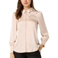 thumbnail image 2 of INSPIRE CHIC Women's Satin Blouse Puff Long Sleeve Collared Button Down Shirt Dressy Office Work Tops Business Casual S Apricot, 2 of 4