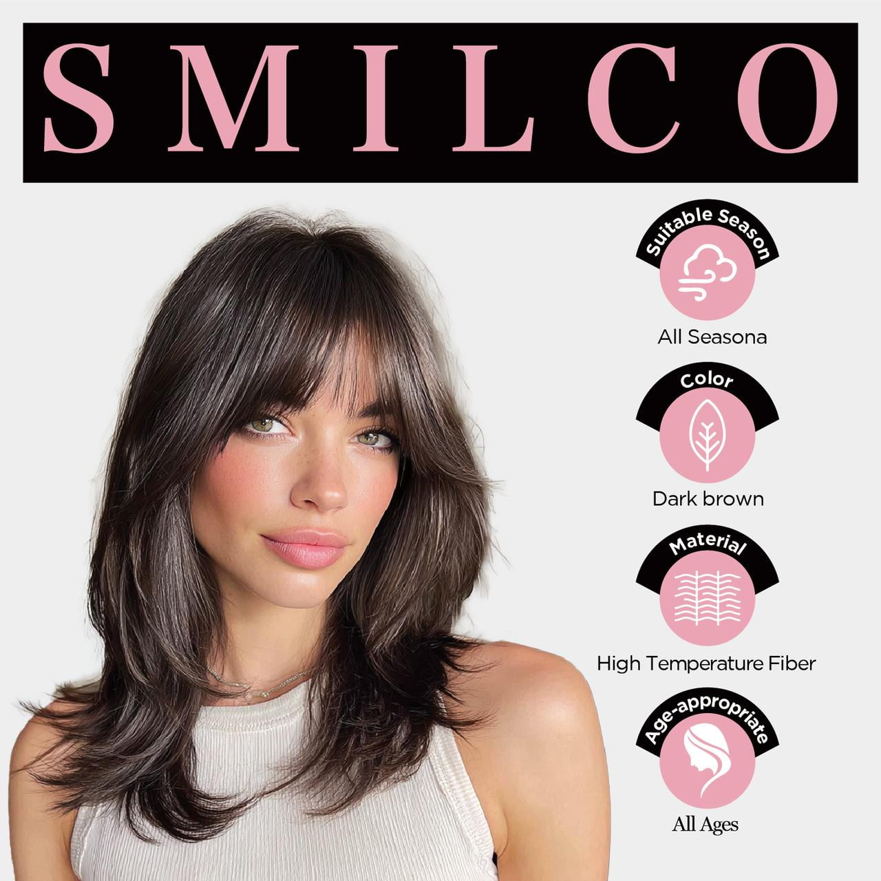 Smilco 18-Inch Classic Black Wig - Heat-Resistant Fiber, Undetectable Wear & Timeless Elegance for Versatile Styling