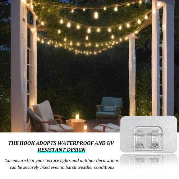 100Pcs String Lights Clips Hooks for Outdoor Christmas Light Gutter Hooks Clip Hangers,Sticky Cord Holders Rope Organizer Outside Cable Clips with Adhesive Strips
