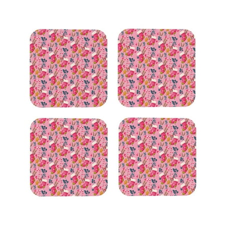

Lukts Festive Christmas Stocking Cheer Print Leather Drinks Coasters Set of 4 Suitable or Drinks Furniture Protection and Easy Clean up-Square