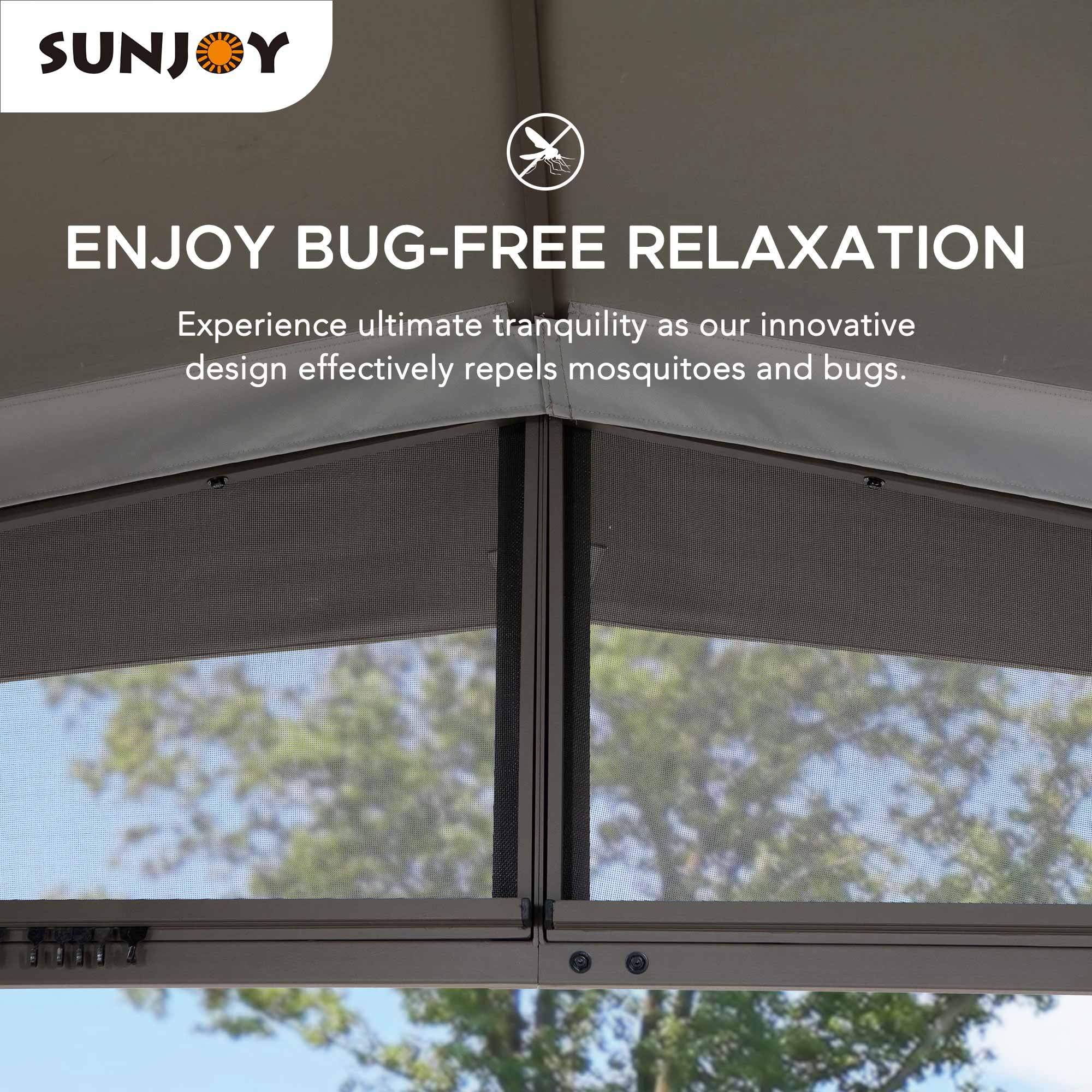 Sunjoy 12 x 12 ft. Outdoor Backyard Steel Frame Soft Top Gazebo with Mosquito Netting ,2-Tier Canopy Roof, Ceiling Hook