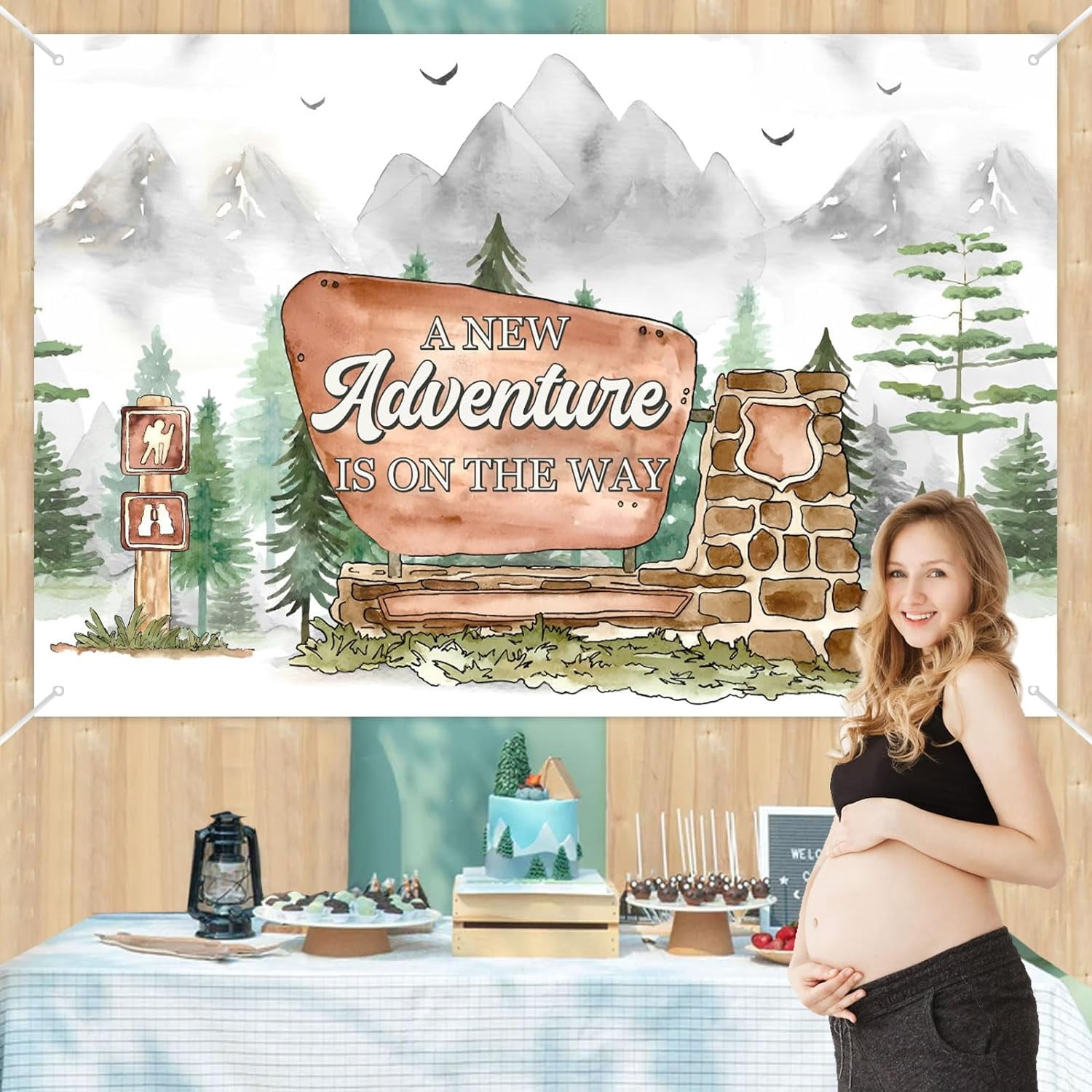 Nature Themed Baby Shower Decorations Adventure Baby Shower Backdrop Banner a New Adventure is On The Way Baby Shower Decorations for Photography Background