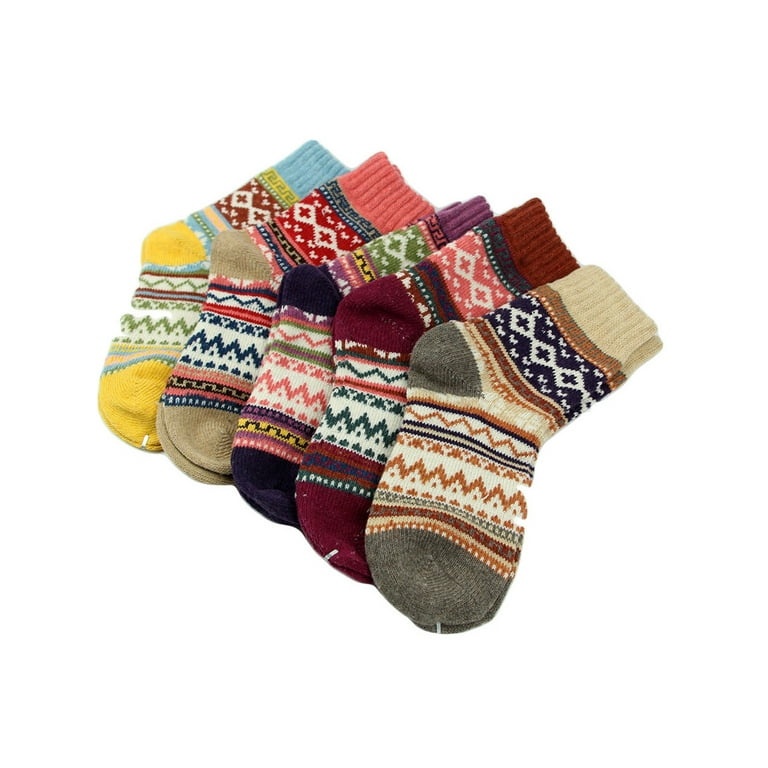 Aunavey 5 Pack Womens Vintage Wool Socks Winter Soft Warm Thick Cold Knit  Crew Socks