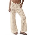 thumbnail image 2 of Womens Crochet Swimsuit Coverup Pants High Waisted Drawstring Sexy Sheer Mesh Knit Wide Leg Beach Pants, 2 of 6