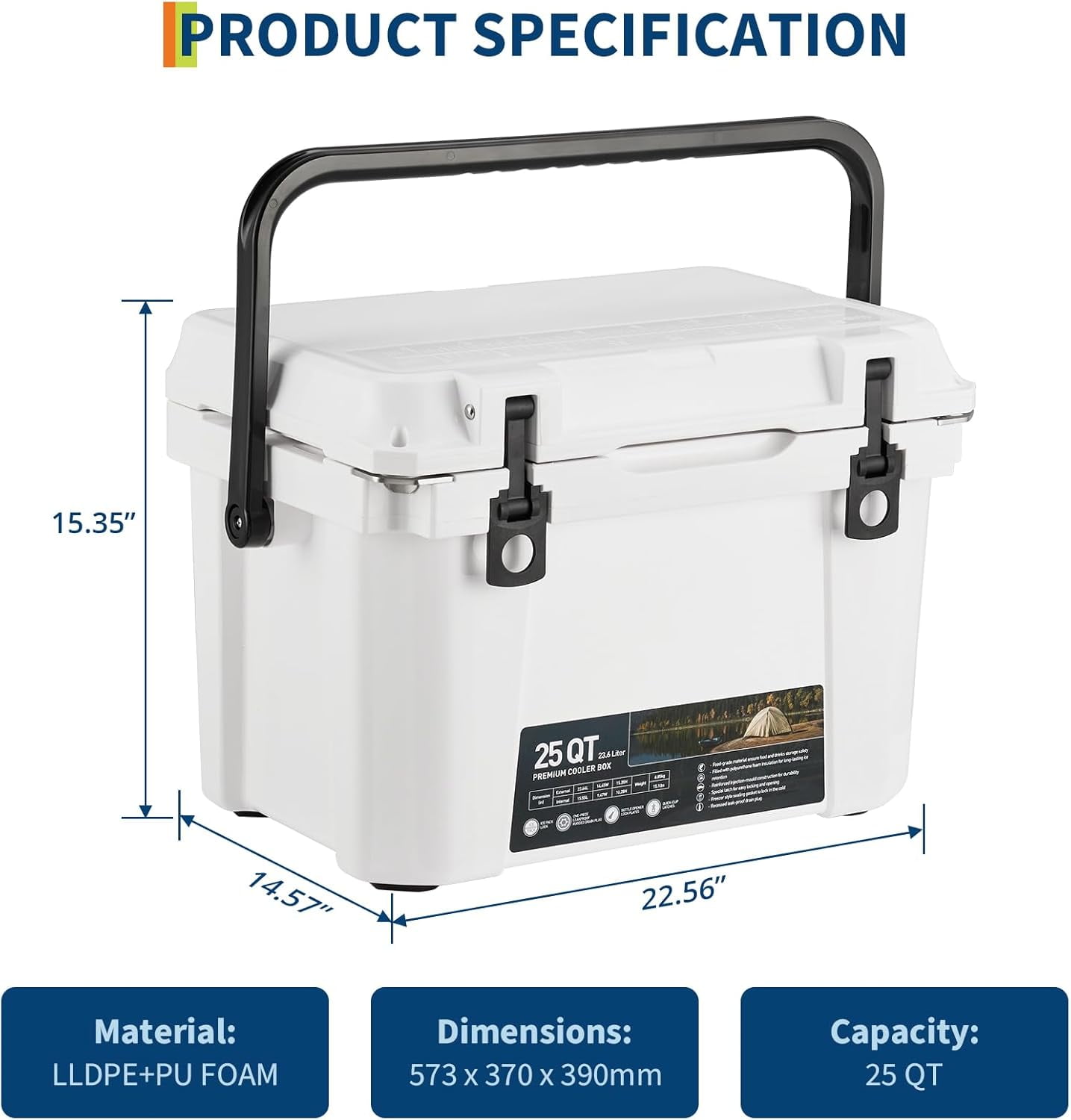 Portable Hard Cooler Heavy-Duty Insulated Ice Chest Box with Handle for Keeps Ice Up to 5 Days,Ideal for Travel,Camping, Beach,and Outdoor Adventures