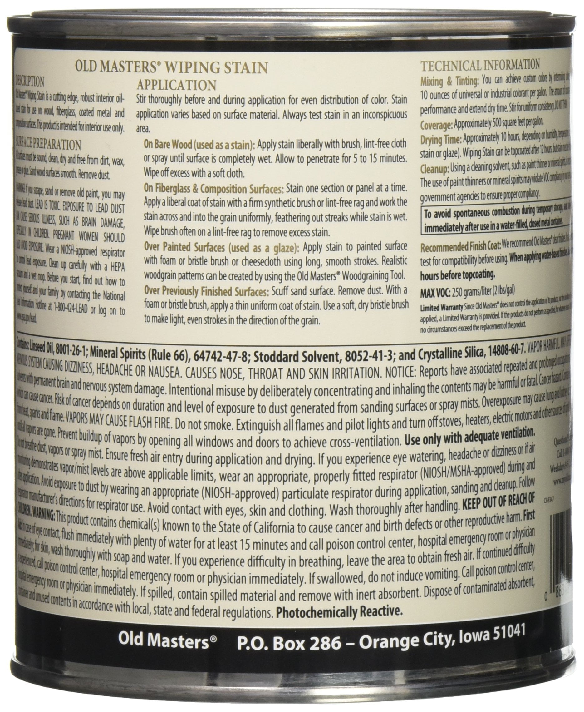 qt Old Masters 11704 Early American Old Masters Oil-Based Wiping Stain