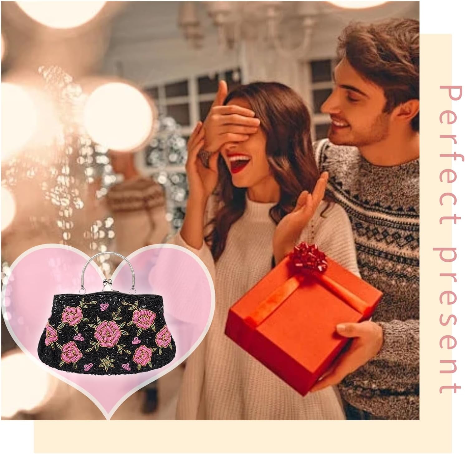 Women's Floral Beaded Embroidered Clutch Purse with Sequins and Detachable Chain - Elegant Evening Bag for Wedding Party