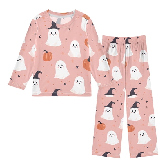 FORMRS Kids Pajama Set Fleece Long Sleeve Top Relaxed-Fit Pants Lounge Sleepwear, Sizes 3T-11Y, Pink Cartoon Halloween