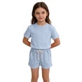 thumbnail image 4 of CYRBOKO Outfit Sets for Toddler Girls, Casual Short Sleeve Elastic Waist Cotton Kids' Activewear Sets Sky Blue Size 3-4 T, 4 of 6