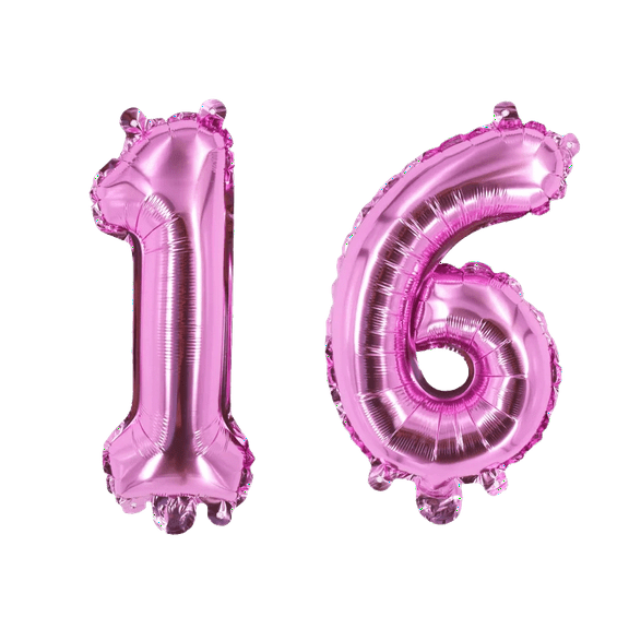 Number Sixteen Pink Balloon, 32" Foil Mylar, Sweet 16 Party Decoration Balloon