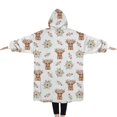 thumbnail image 2 of Oversized Wearable Blanket Hoodie,White Highland Cow Flower Pattern Sherpa Blanket Hoodie with Super Pockets,Super Warm Fuzzy Pullover for Women & Men, 2 of 6