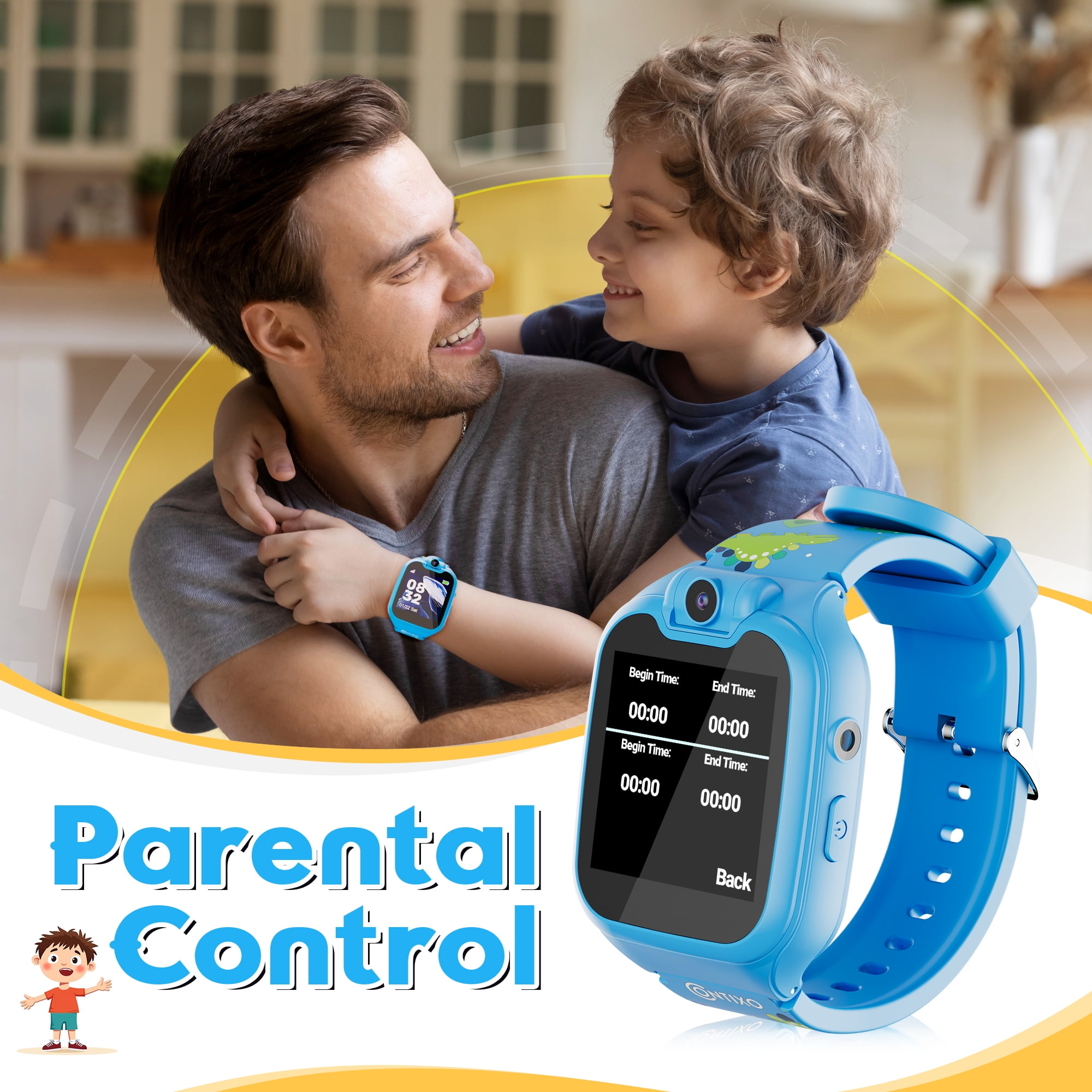 Contixo Kids Smart Watch with 1.54” HD Touch Screen, Kids Watch with 16 Educational Games and Rotating Camera, Blue