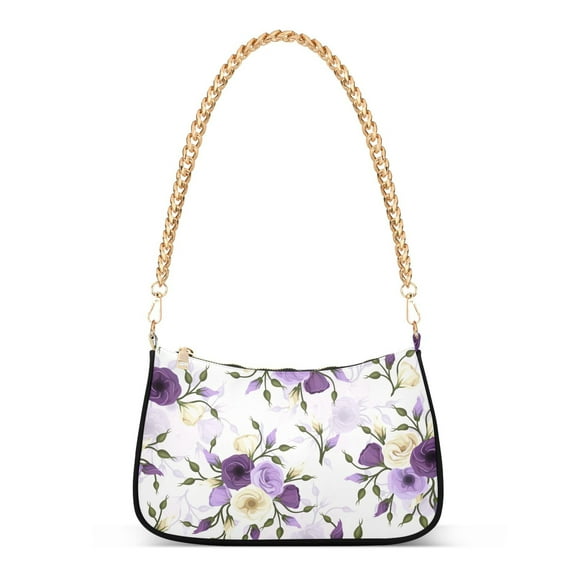 Purple Flower Womens Chain Shoulder Bag Tote Handbag Clutch Hobo Purse with Zipper for Travel Casual