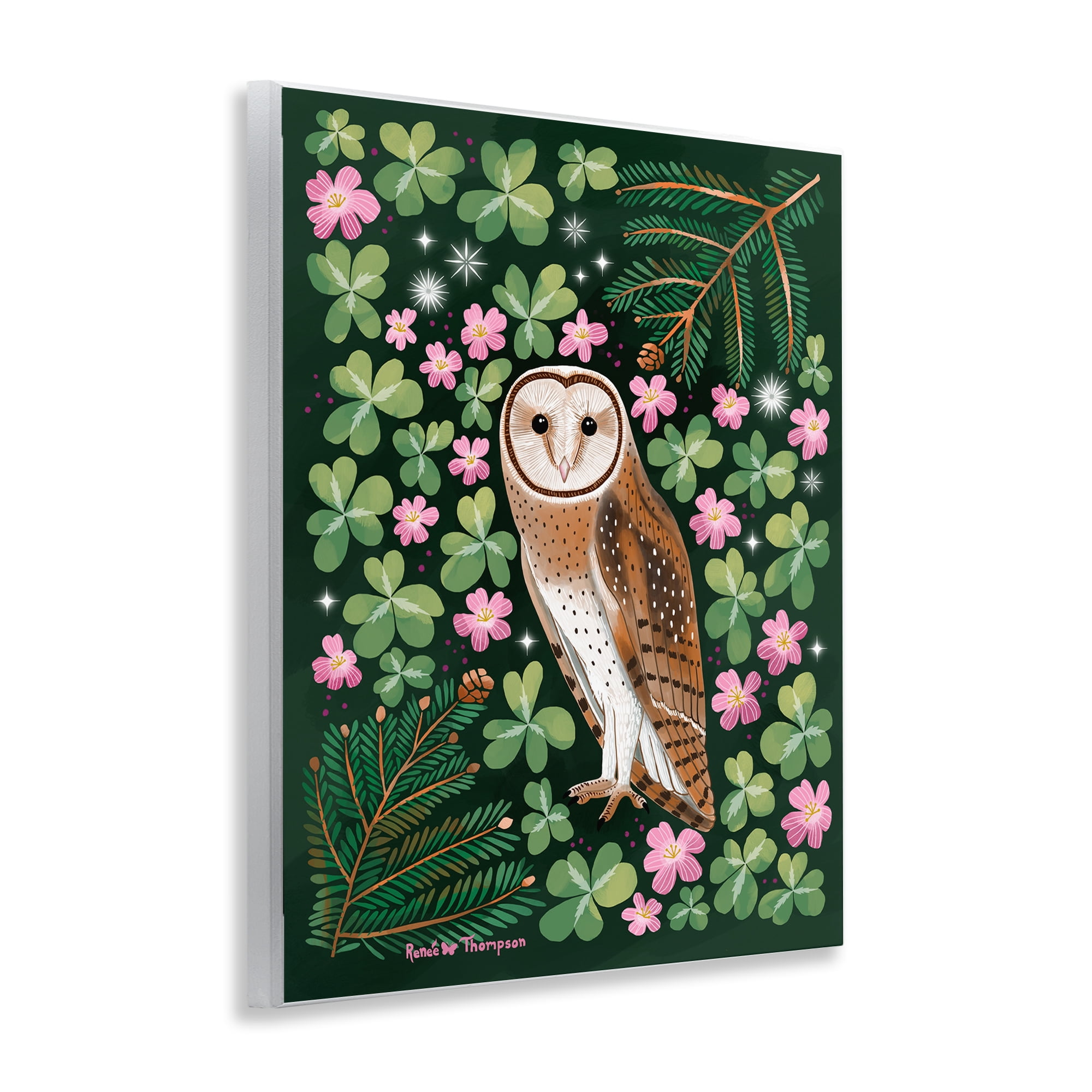 Stupell Industries Barn Owl & Botanicals Animals Painting Unframed Art Print Wall Art, 11 x 14