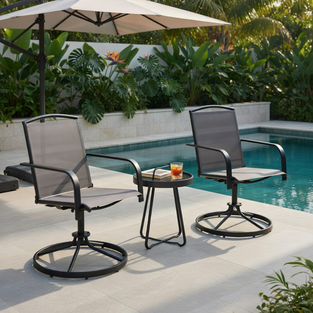 Hommoo 2-Piece Outdoor Swivel Chair Set, High-Back, Breathable Mesh Seat, 360° Rotating & Gentle Rocking, Metal Patio Chairs for Deck, Porch & Garden, Gray