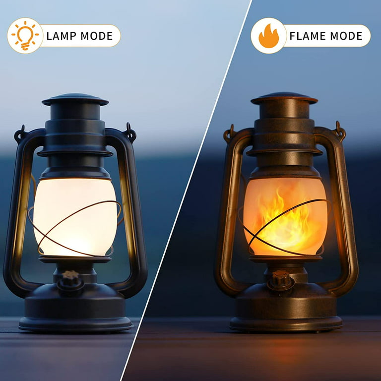 Vintage Lantern LED Battery Powered Camping Lamp Outdoor Hanging Lantern  Flickering Flame Rechargeable Retro Lanterns Remote Control 4 Modes Light