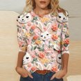 thumbnail image 2 of RKSTN Hauts pour Femmes Mode Décontractée Mignon Lapin de Pâques Imprimé Manches 3/4 Col Rond Hauts Printemps Été Imprimé 3D Chandail Froncé Blouse Hauts, 2 of 5