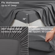 Sasttie Queen Size Sheets Set Brushed Microfiber, 4 Piece Sheet Set Upto 16 Inches Deep Pocket Bedding Sheets & Pillowcases - Grey