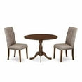 thumbnail image 2 of East West Furniture DMEL3-MAH-16 3 Piece Dining Table Set Consists of 1 Drop Leaves Dining Table and 2 Dark Khaki Linen Fabric Parson Chairs Button Tufted Back with Nail Heads - Mahogany Finish, 2 of 10